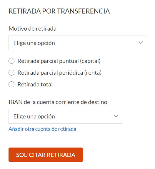 Imagen del formulario de retirada de planes de pensiones